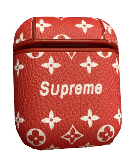 Supreme Custom Red Leather Apple AirPods 1 2 3 charging case cover