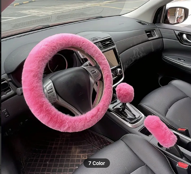 Pink Fluffy Car Accessory 3-Piece Set