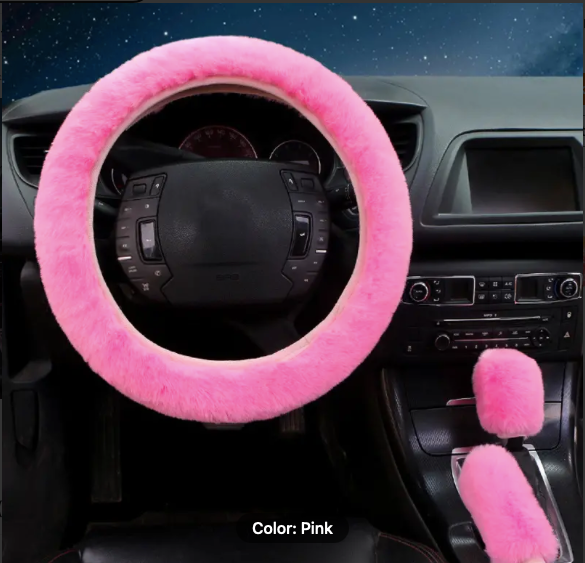 Pink Fluffy Car Accessory 3-Piece Set