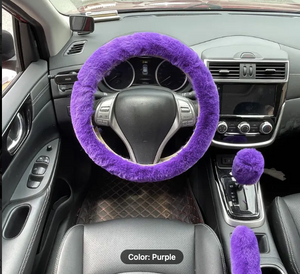 Purple Fluffy Car Accessory 3-Piece Set