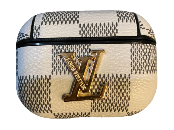 White Checkers with Gold Monogram AirPods Case