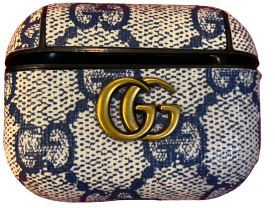 Blue-Grey GG with Gold Monogram AirPods Case