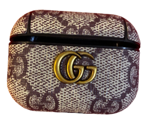 Brown-Grey GG with Gold Monogram AirPods Case