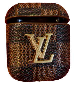 Brown Checkers with Gold Monogram AirPods Case