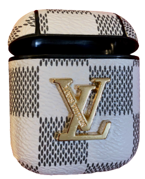 White Checkers with Gold Monogram AirPods Case